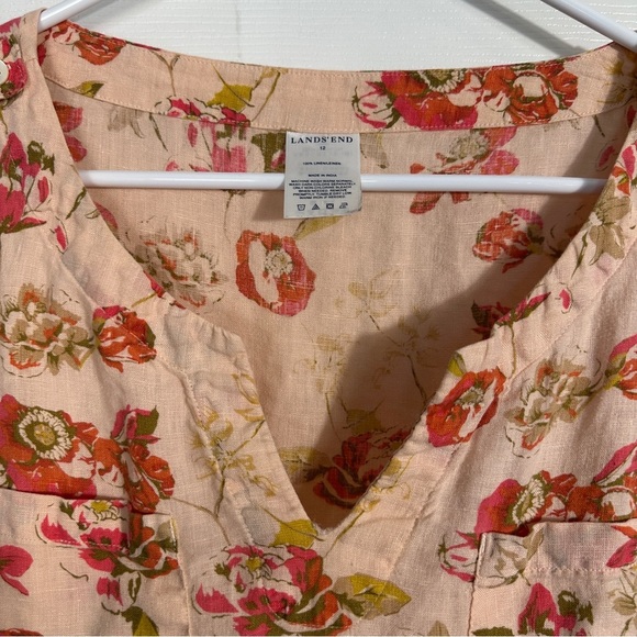 Lands End sz. 12 100% linen floral tunic, pink, 3/4 slv., fall, office, date - Picture 3 of 11